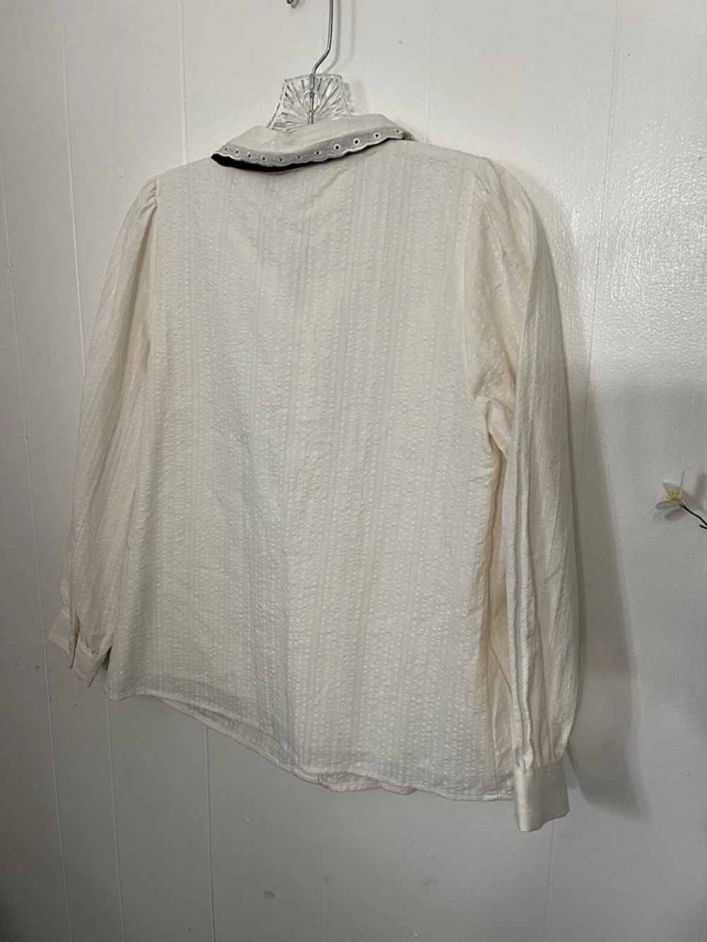 LC Lauren Conrad Ivory Button-Front Eyelet Collar Blouse with Black Bow - Picture 8 of 8